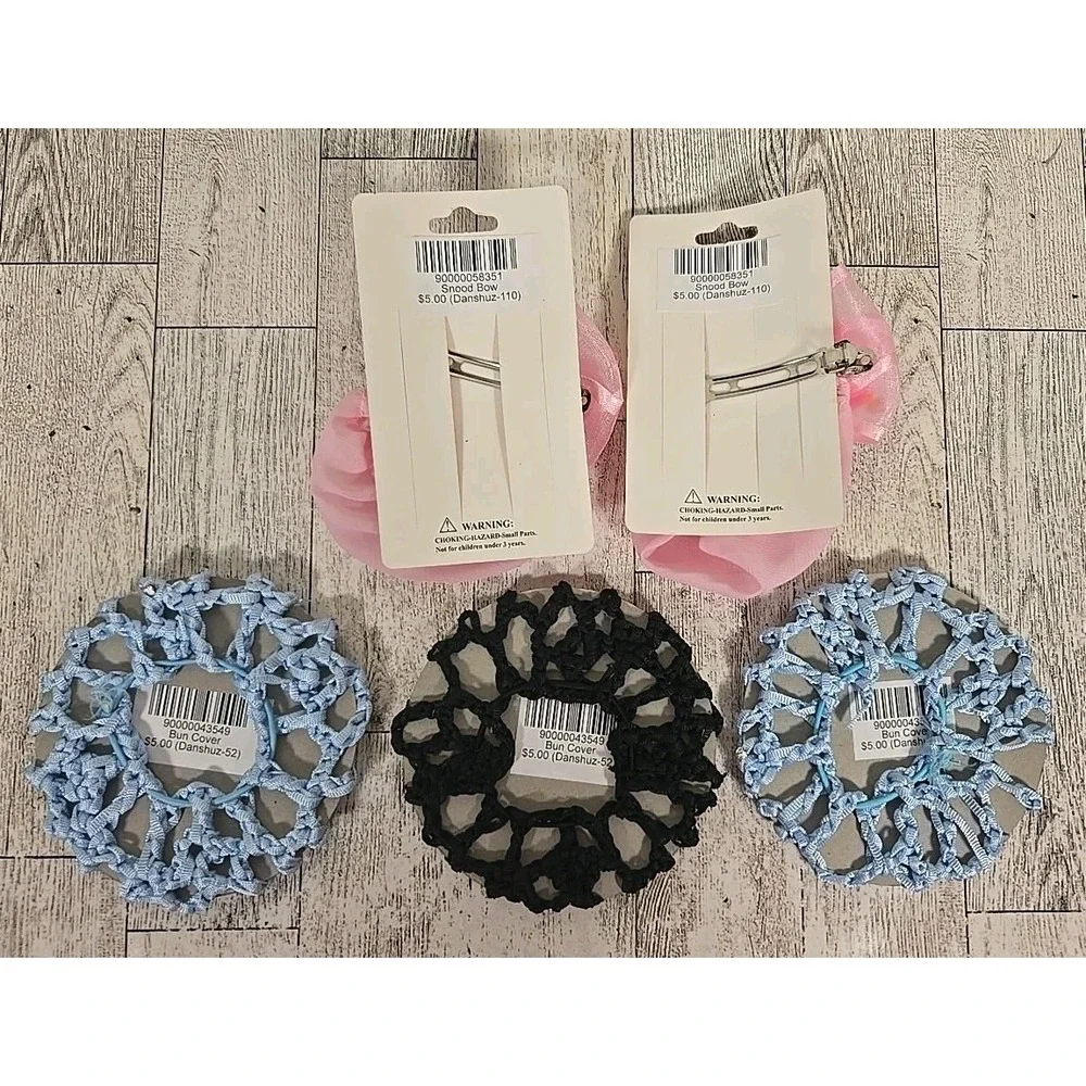 Dance Bun Cover and Snood Bow Ballet Tap Blue Black Pink Lot of 5 NEW